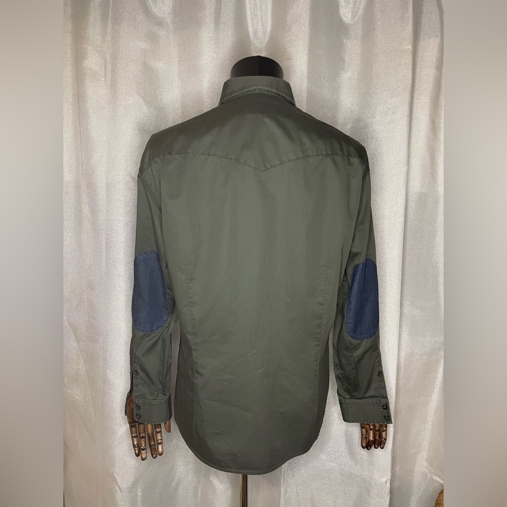 Armani Jeans Long Sleeve Shirt Green Size XXL, Double Breast Pockets Elbow Patch - Picture 2 of 12